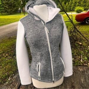 JOHN DEERE GREY & WHITE FULL ZIPPER HOODIE JACKET WOMENS SMALL